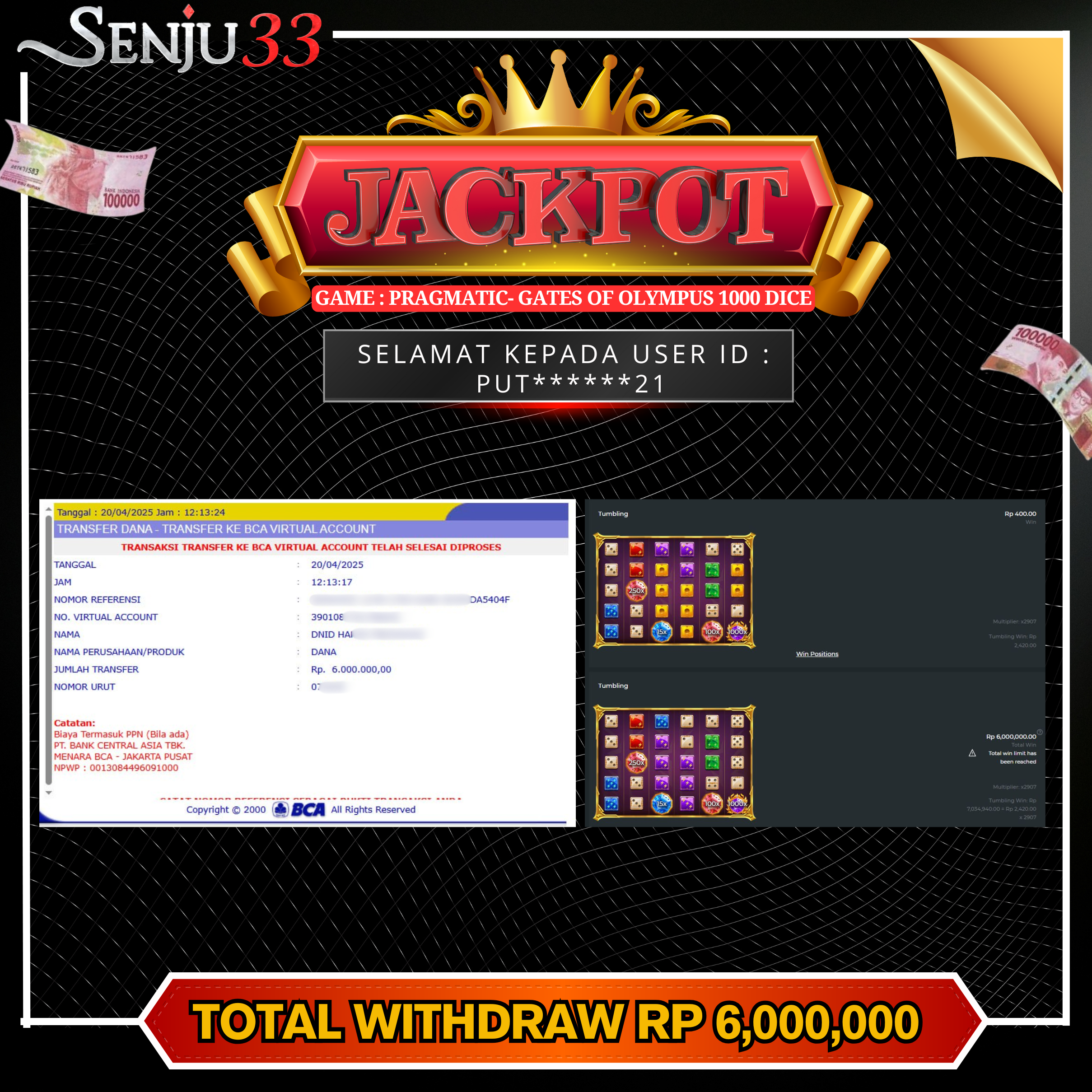 🎰 SENJU33 JACKPOT SLOT Rp. 6.000.000 LUNAS 🎉