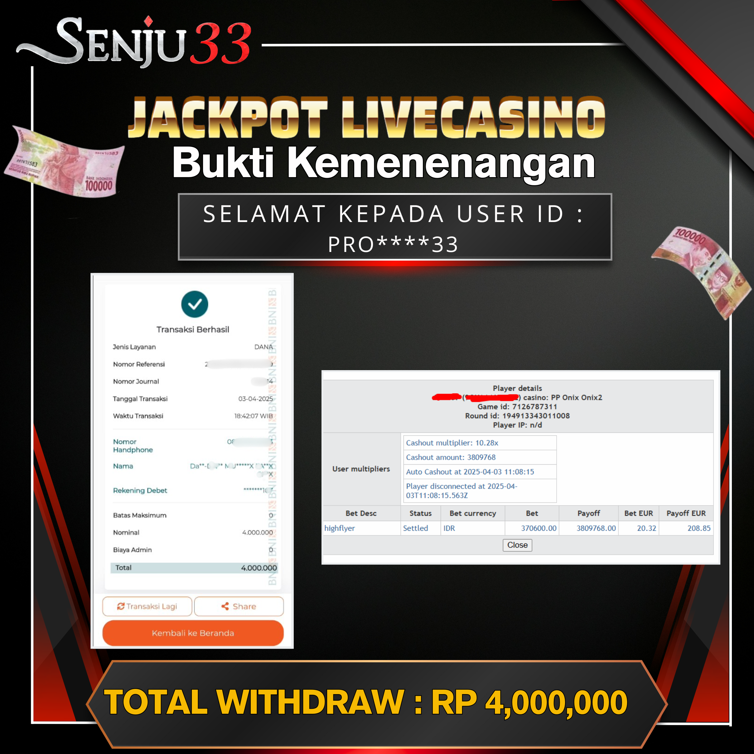 🎰 SENJU33 JACKPOT SLOT Rp. 4.000.000 LUNAS 🎉