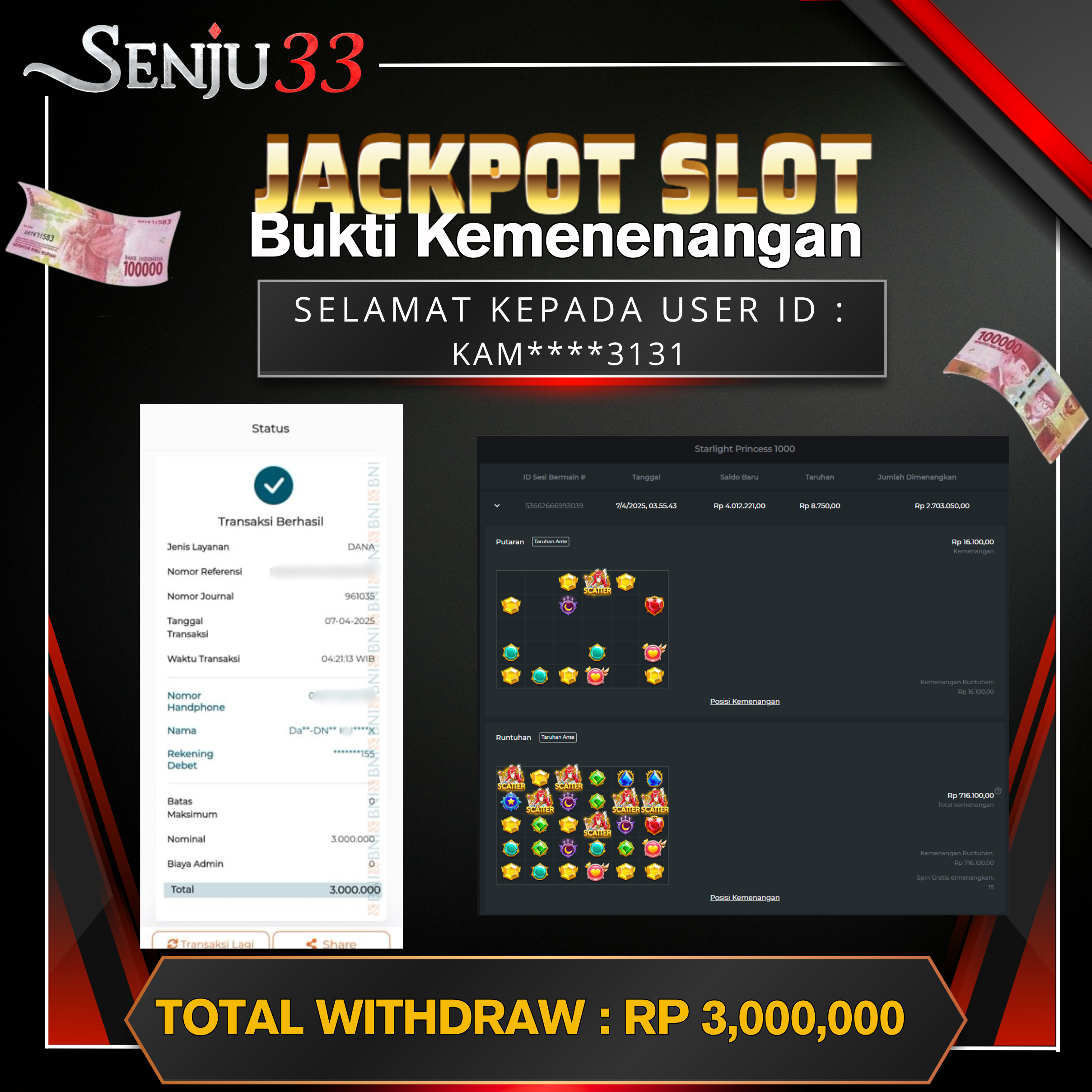 🎰 SENJU33 JACKPOT SLOT Rp. 3.000.000 LUNAS 🎉