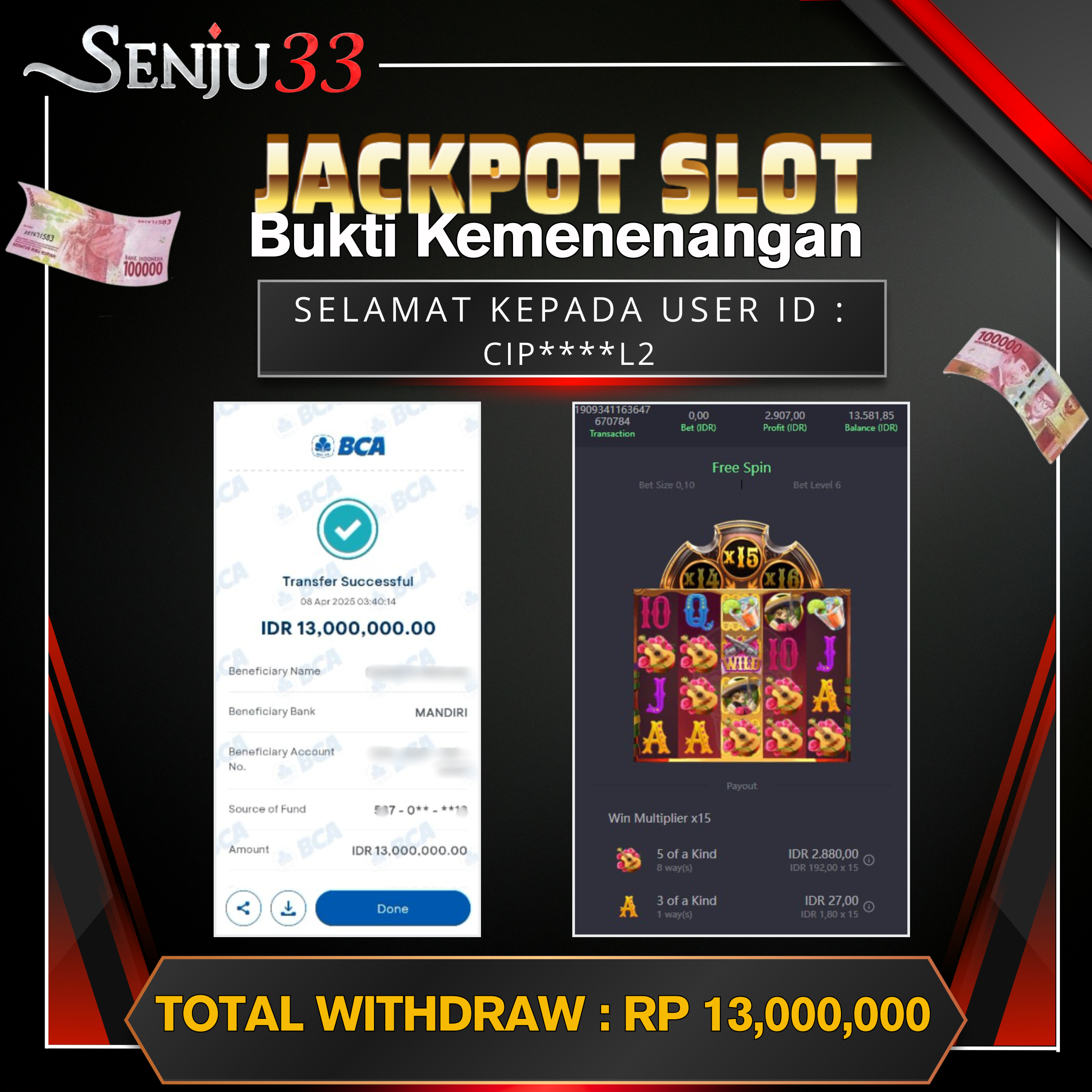 🎰 SENJU33 JACKPOT SLOT Rp. 13.000.000 LUNAS 🎉
