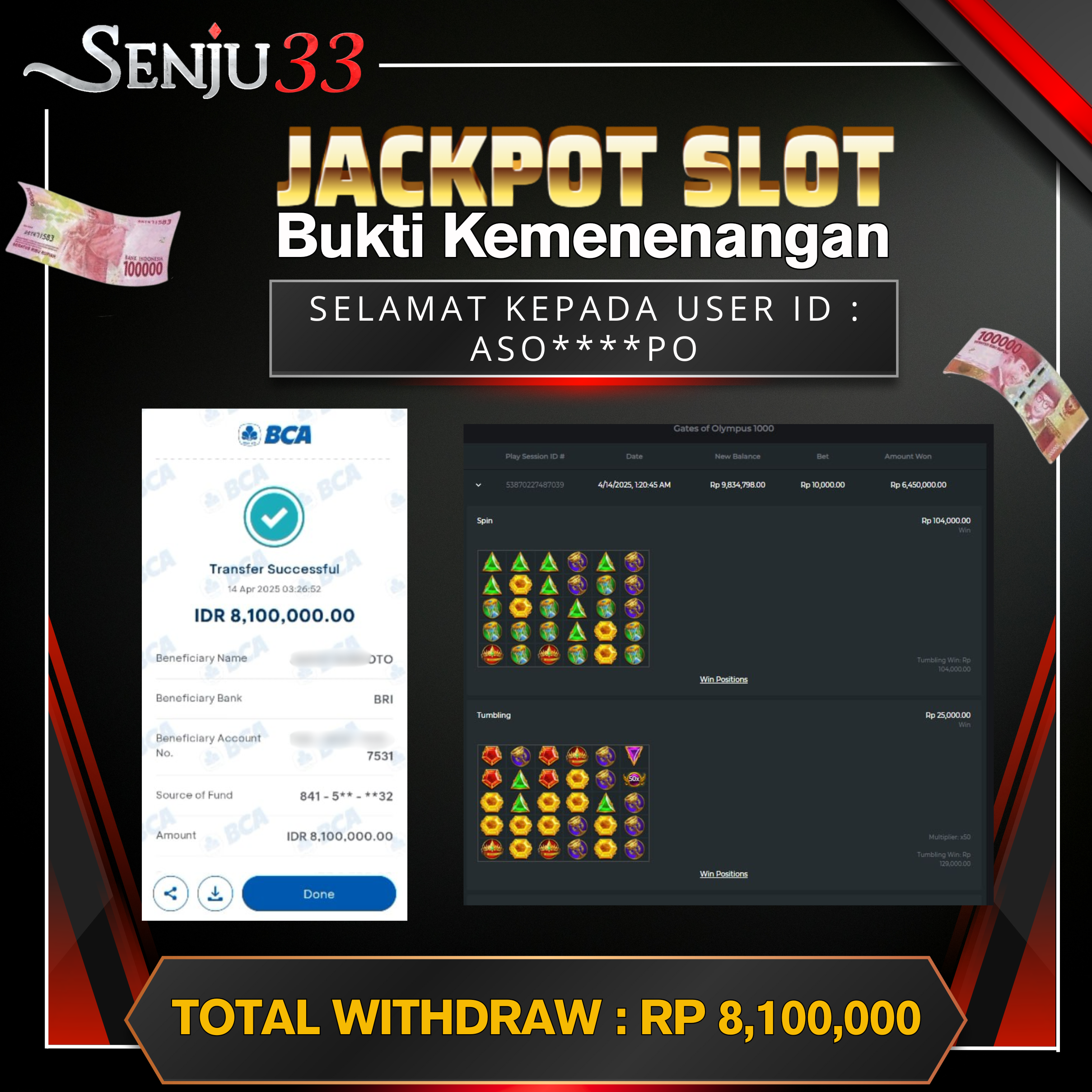 🎰 SENJU33 JACKPOT SLOT Rp. 8.100.000 LUNAS 🎉