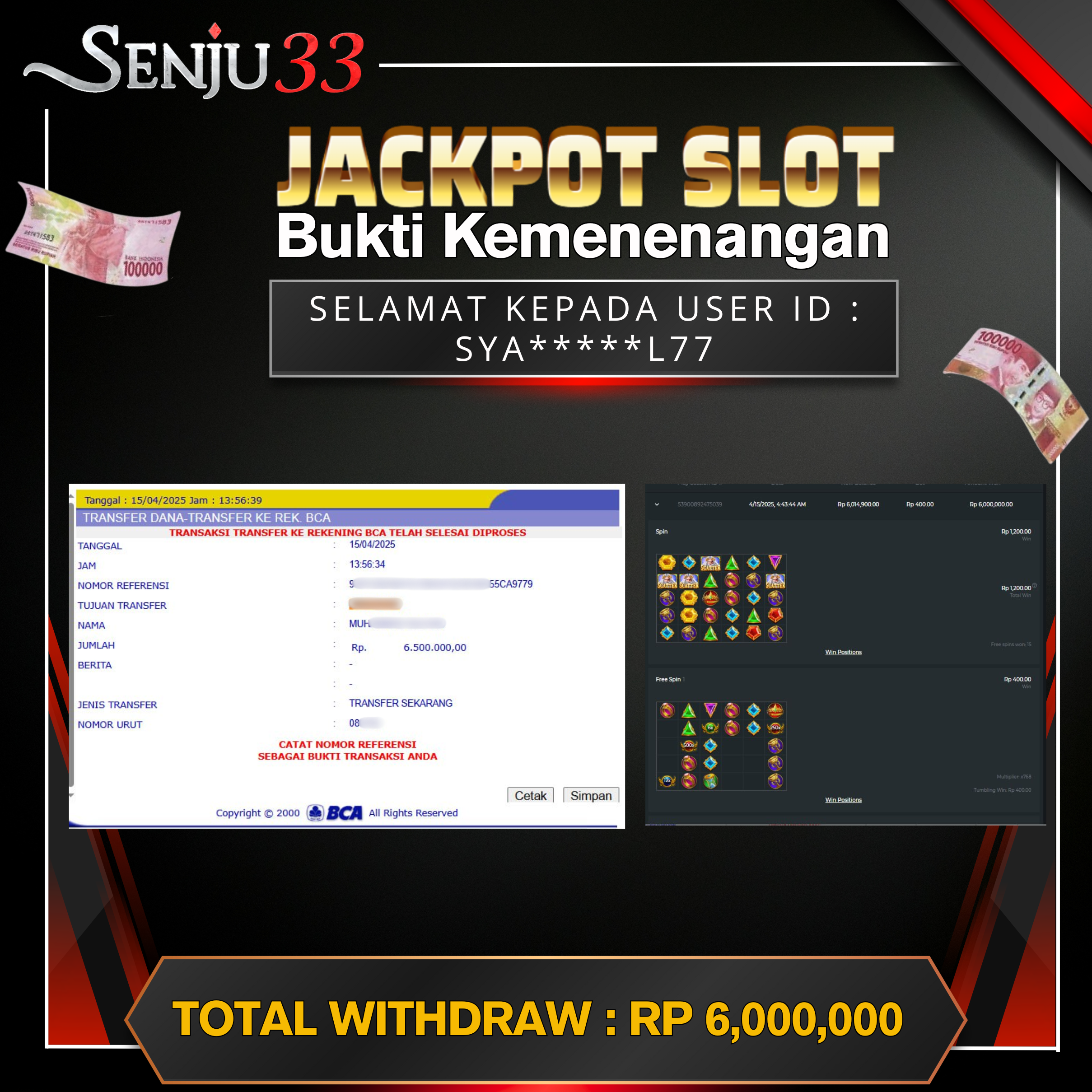 🎰 SENJU33 JACKPOT SLOT Rp. 6.000.000 LUNAS 🎉