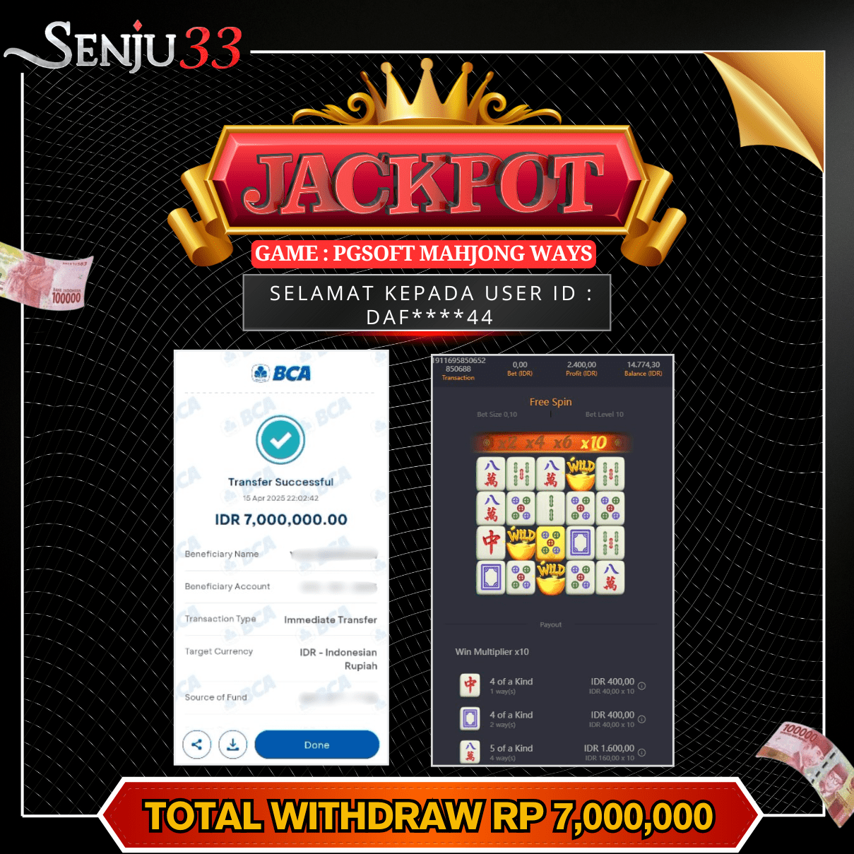 🎰 SENJU33 JACKPOT SLOT Rp. 7.000.000 LUNAS 🎉