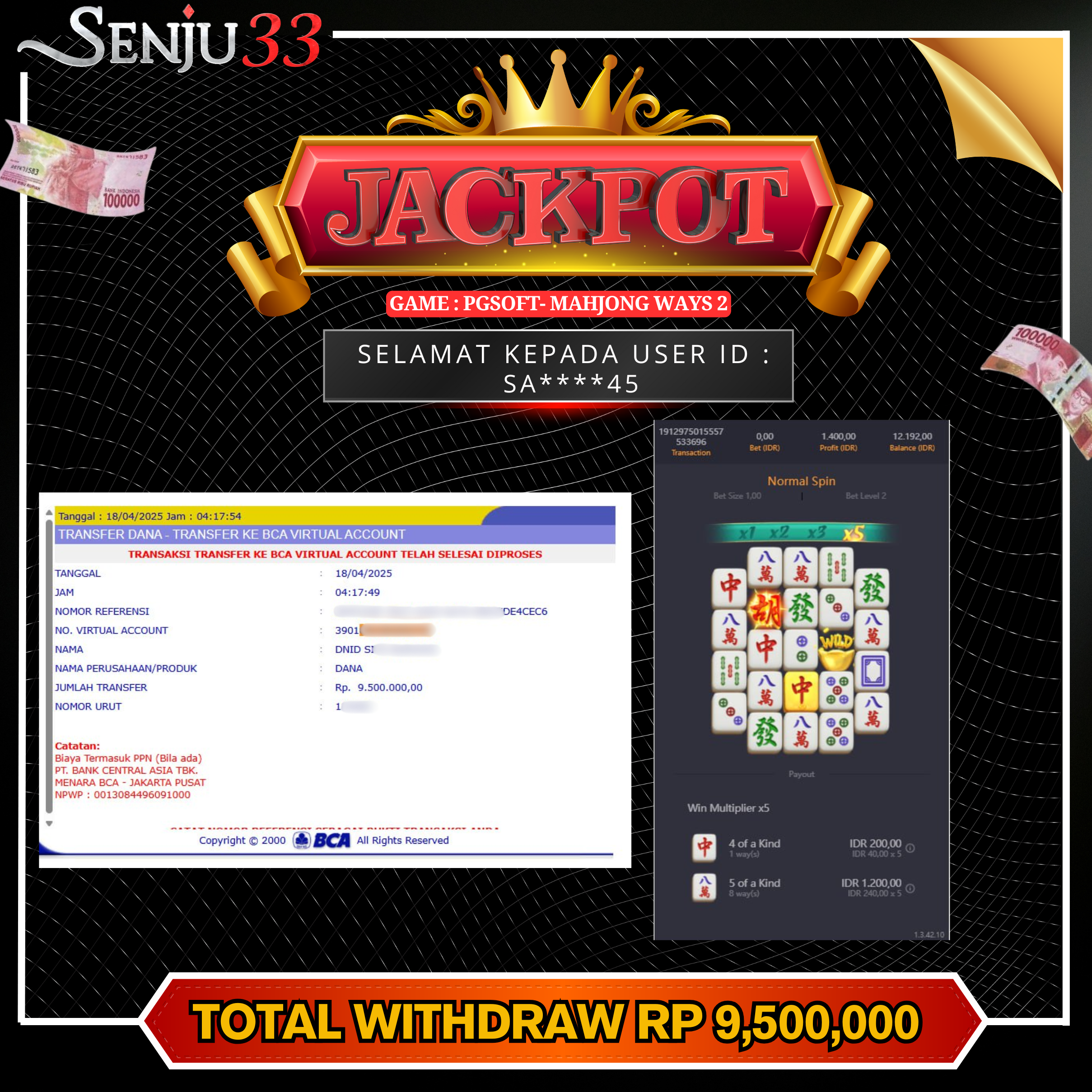 🎰 SENJU33 JACKPOT SLOT Rp. 9.500.000 LUNAS 🎉
